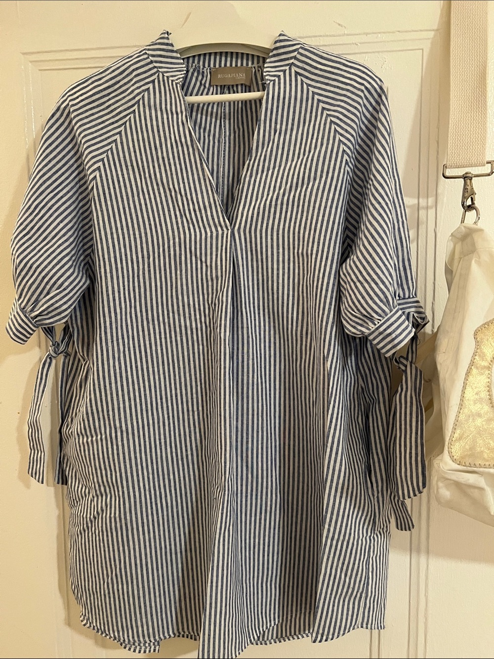 Blue white stripe tunic dress. Dreamy Italian cotton linen. Pockets. Seaside